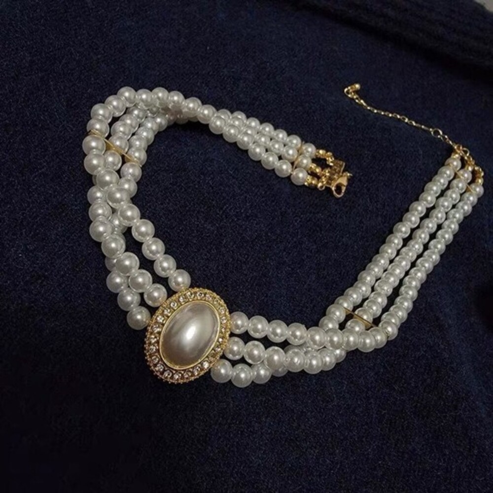 Simple Rhinestone‎ Multilayer Pearl Clavicle Necklace Pendant Designer for Women
